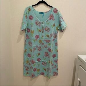 Vintage Fresh Produce Aqua Floral Button-Front Dress – Size Medium – Preloved